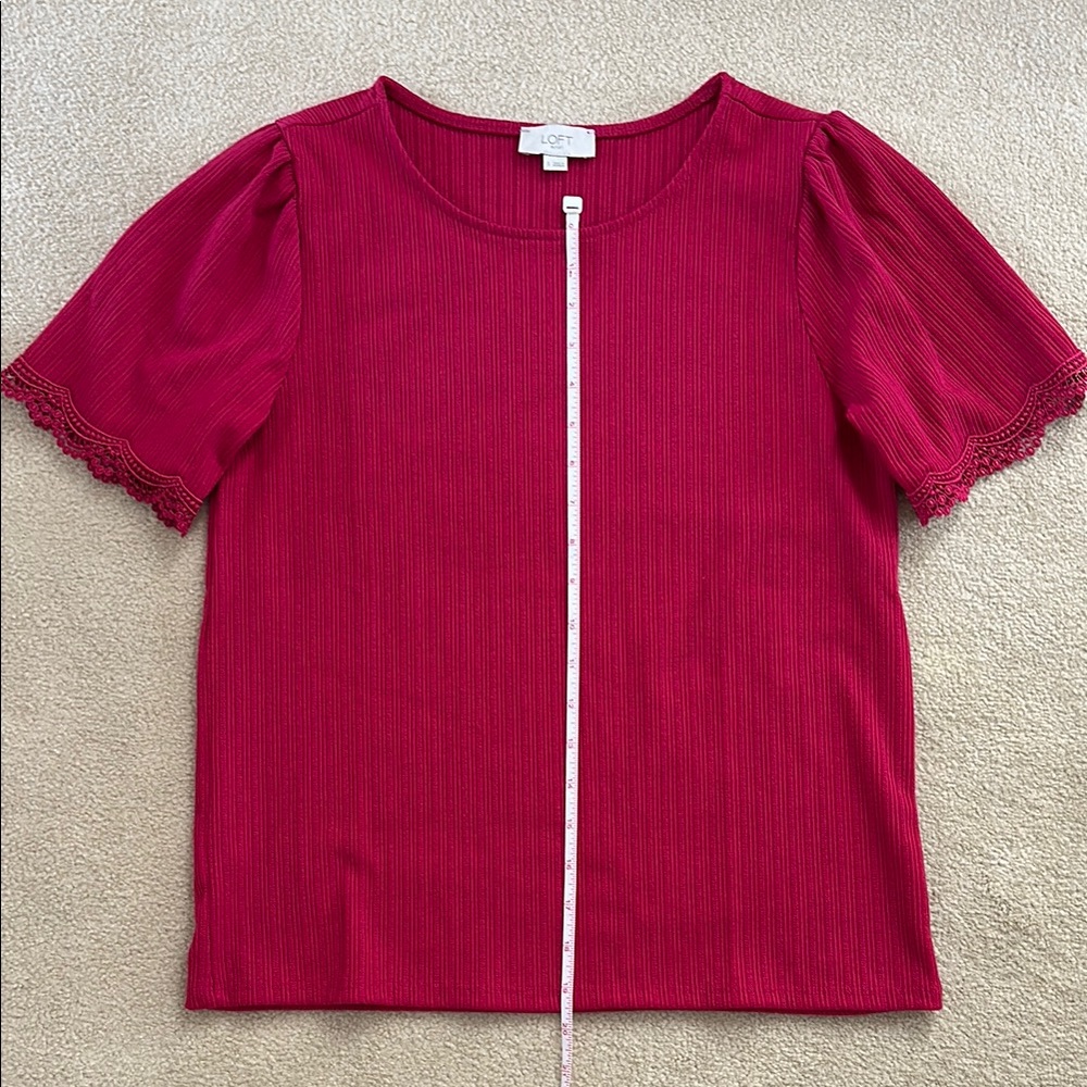 LOFT Pink Ribbed Puff Sleeve Blouse